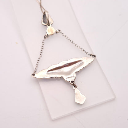 Sterling Silver Blue and Green Enamel Art Deco Style Necklace