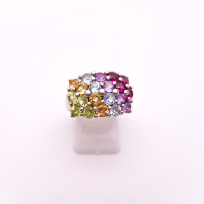 Sterling Silver Multi-Gemstone Set Block Ring