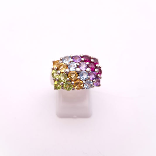 Sterling Silver Multi-Gemstone Set Block Ring