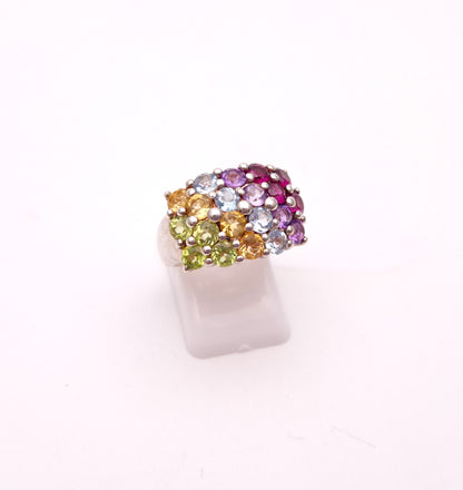 Sterling Silver Multi-Gemstone Set Block Ring