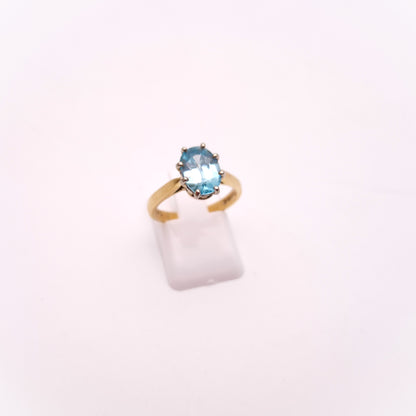 9ct Yellow Gold Oval Blue Zircon Solitaire Ring