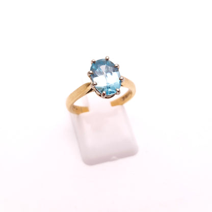 9ct Yellow Gold Oval Blue Zircon Solitaire Ring