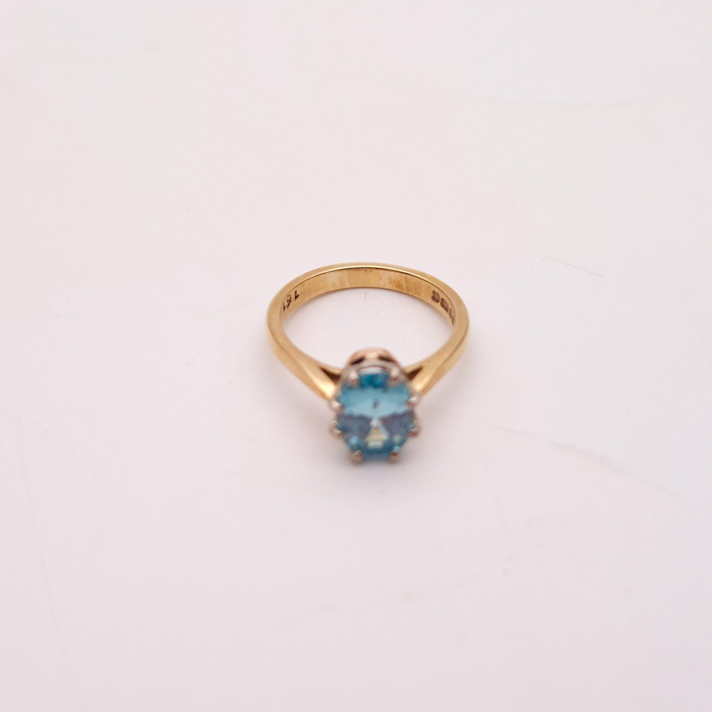 9ct Yellow Gold Oval Blue Zircon Solitaire Ring