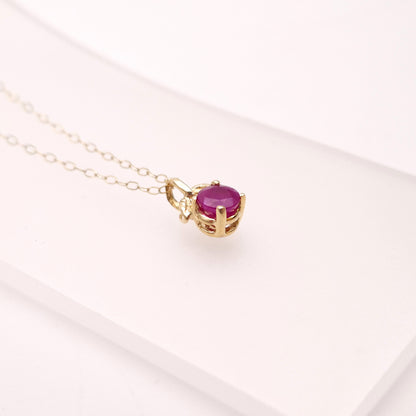 14ct Yellow Gold Leaf Detail Ruby Solitaire Pendant and 9ct Gold Chain