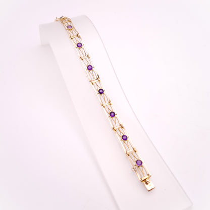 9ct Rose Gold Amethyst Set Open Work Rectangular Link Bracelet