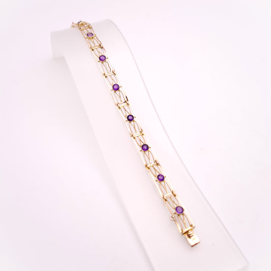 9ct Rose Gold Amethyst Set Open Work Rectangular Link Bracelet