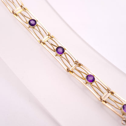 9ct Rose Gold Amethyst Set Open Work Rectangular Link Bracelet