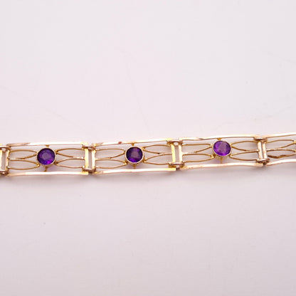 9ct Rose Gold Amethyst Set Open Work Rectangular Link Bracelet