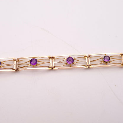 9ct Rose Gold Amethyst Set Open Work Rectangular Link Bracelet