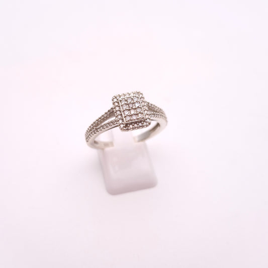 Sterling Silver Multi-Stone Pave Set Diamond Panel Ring