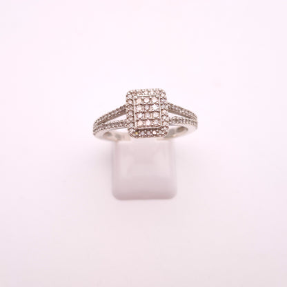 Sterling Silver Multi-Stone Pave Set Diamond Panel Ring