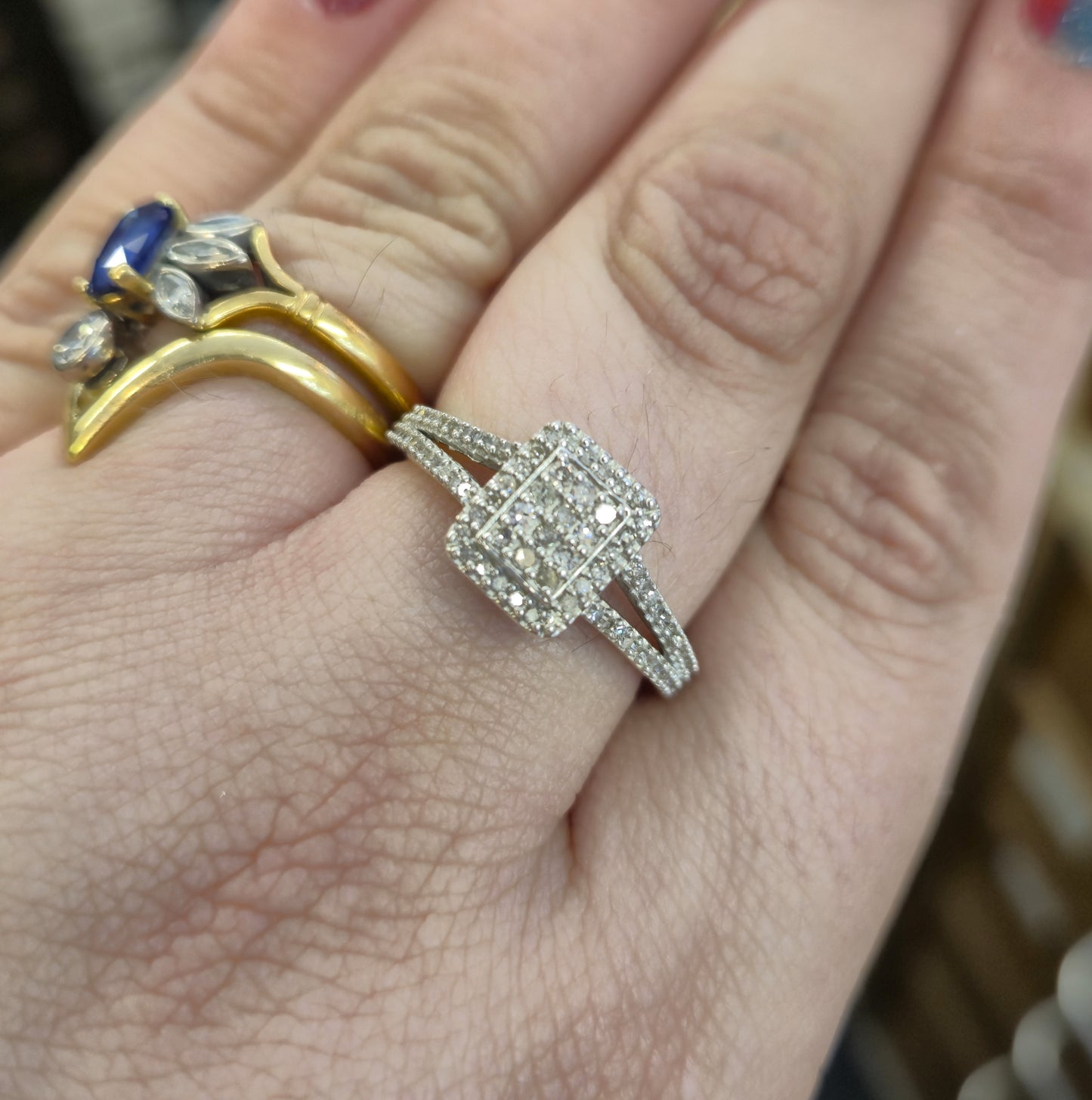 Sterling Silver Multi-Stone Pave Set Diamond Panel Ring