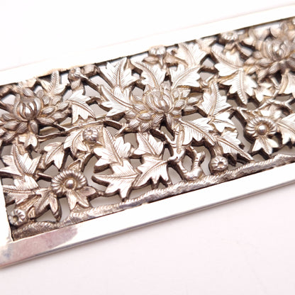 Sterling Silver Large Intricate Floral Panel Brooch