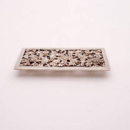 Sterling Silver Large Intricate Floral Panel Brooch