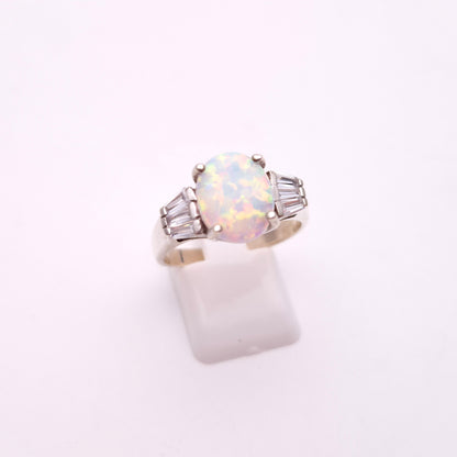 Sterling Silver Synthetic Opal and CZ Cubic Zirconia Multi-Stone Ring