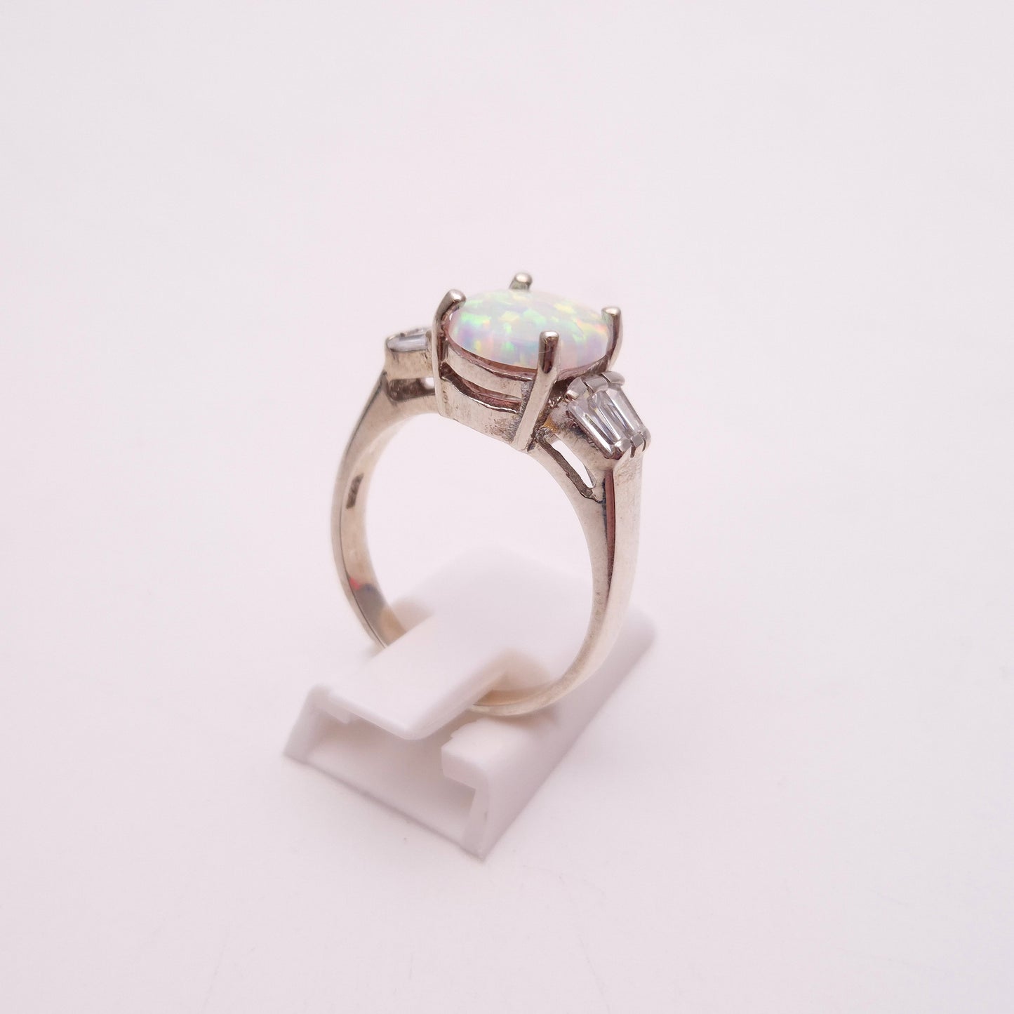 Sterling Silver Synthetic Opal and CZ Cubic Zirconia Multi-Stone Ring