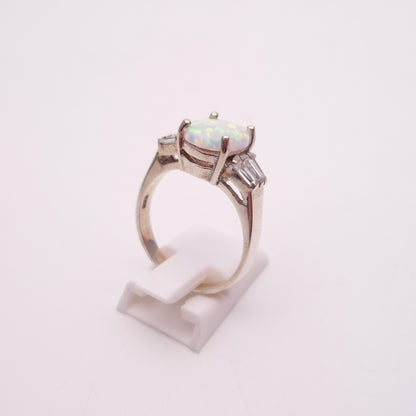 Sterling Silver Synthetic Opal and CZ Cubic Zirconia Multi-Stone Ring