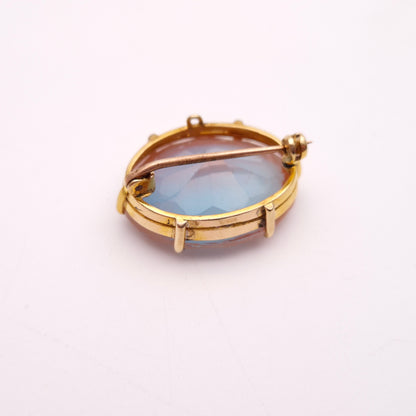9ct Yellow Gold Vintage Oval Saphiret Brooch