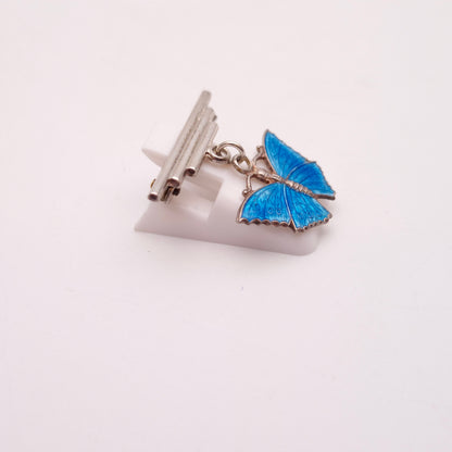 Sterling Silver Blue Enamel Butterfly Drop Brooch
