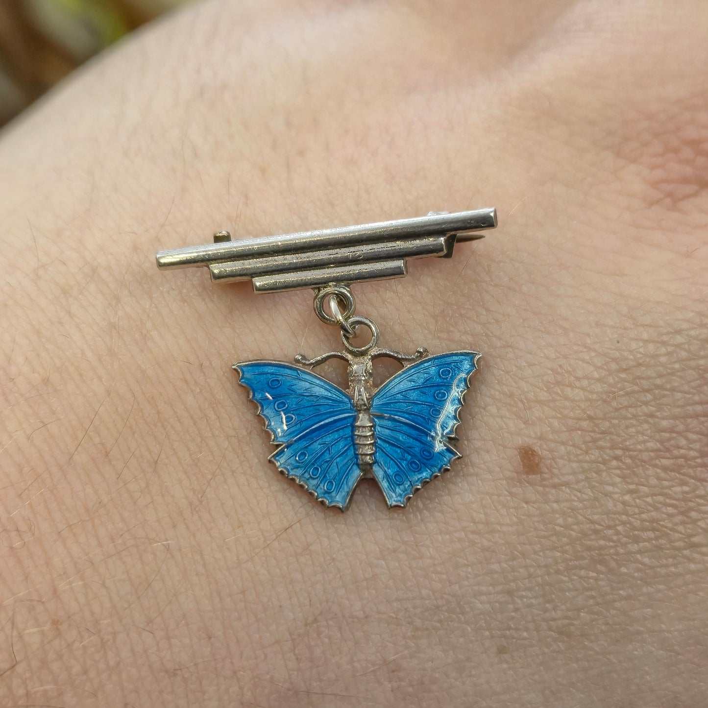 Sterling Silver Blue Enamel Butterfly Drop Brooch
