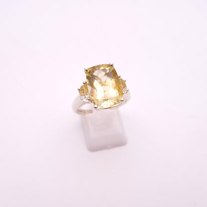 Sterling Silver Lemon Quartz and Clear Quartz Trilogy statement Ring