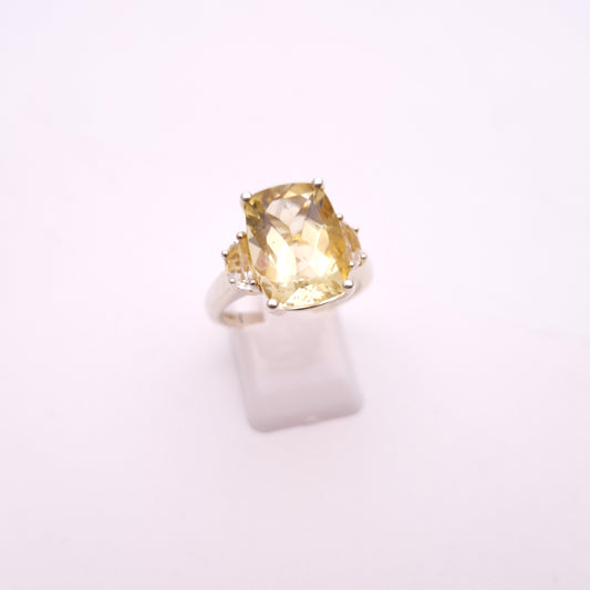 Sterling Silver Lemon Quartz and Clear Quartz Trilogy statement Ring