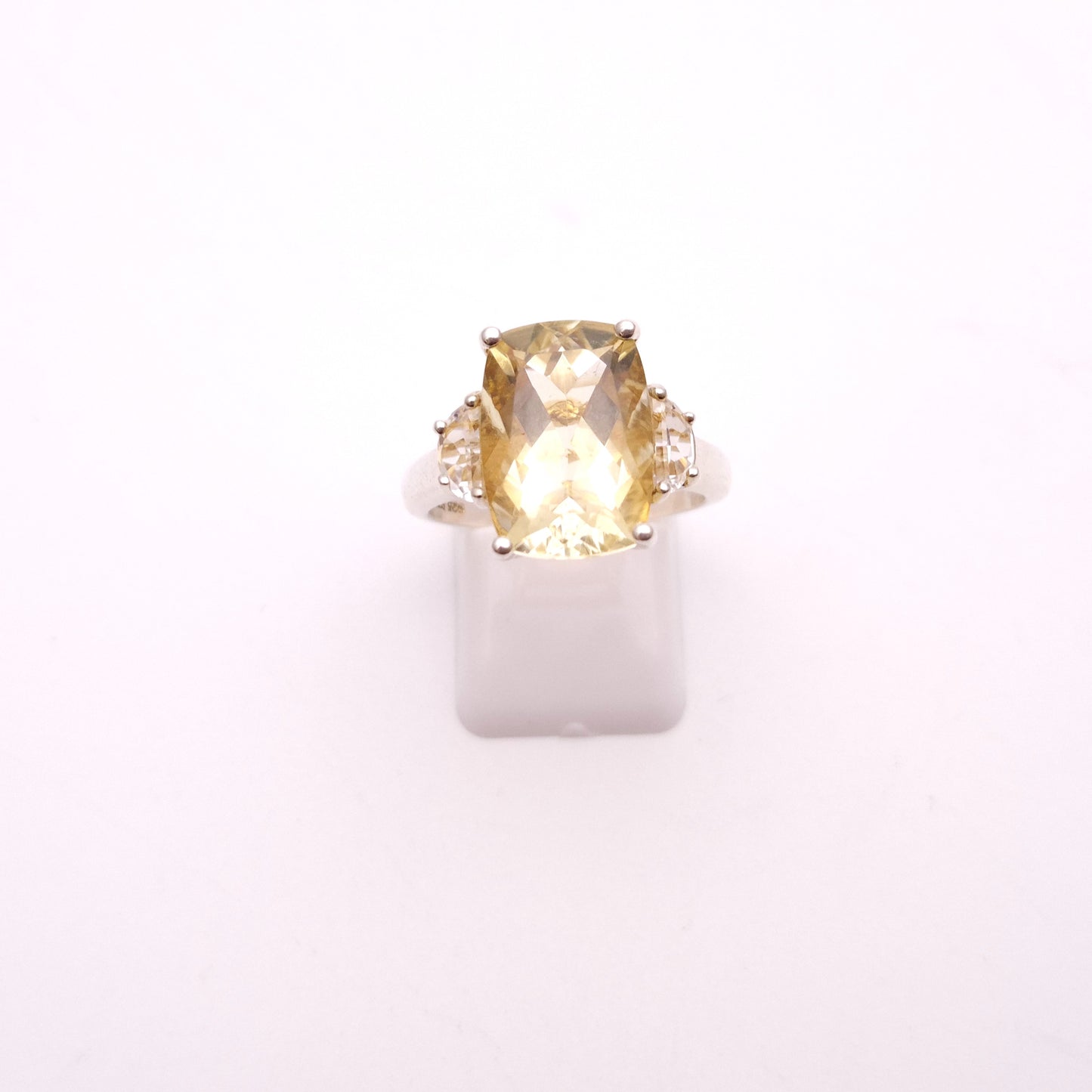 Sterling Silver Lemon Quartz and Clear Quartz Trilogy statement Ring