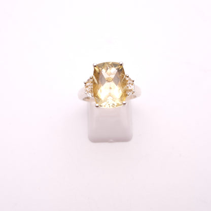 Sterling Silver Lemon Quartz and Clear Quartz Trilogy statement Ring