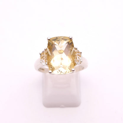 Sterling Silver Lemon Quartz and Clear Quartz Trilogy statement Ring