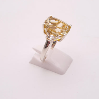 Sterling Silver Lemon Quartz and Clear Quartz Trilogy statement Ring