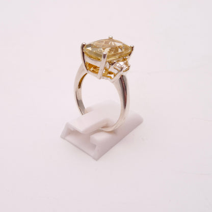 Sterling Silver Lemon Quartz and Clear Quartz Trilogy statement Ring
