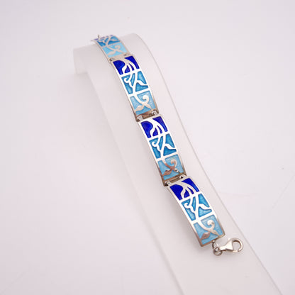 Sterling Silver Multi-tone Blue Scandi Style Panel Bracelet