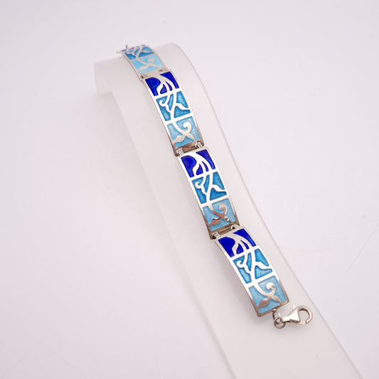 Sterling Silver Multi-tone Blue Scandi Style Panel Bracelet
