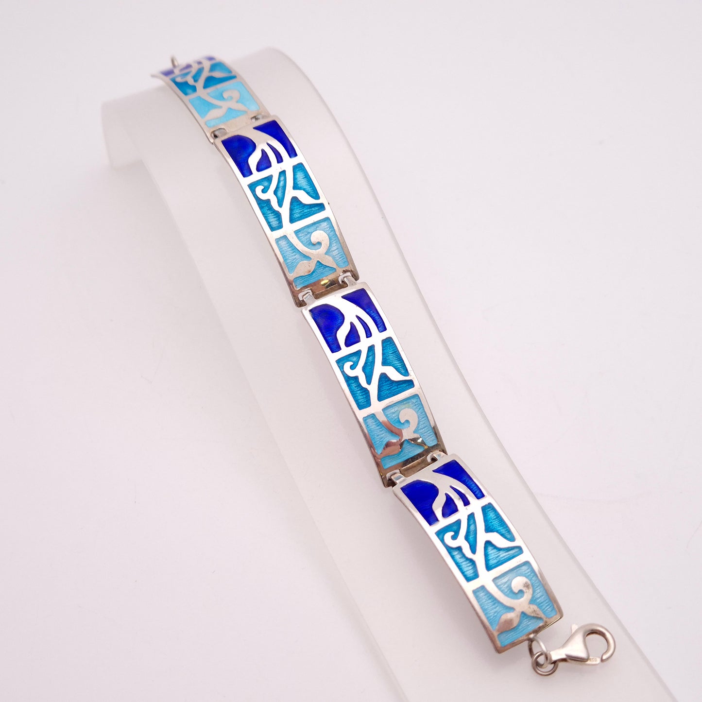 Sterling Silver Multi-tone Blue Scandi Style Panel Bracelet