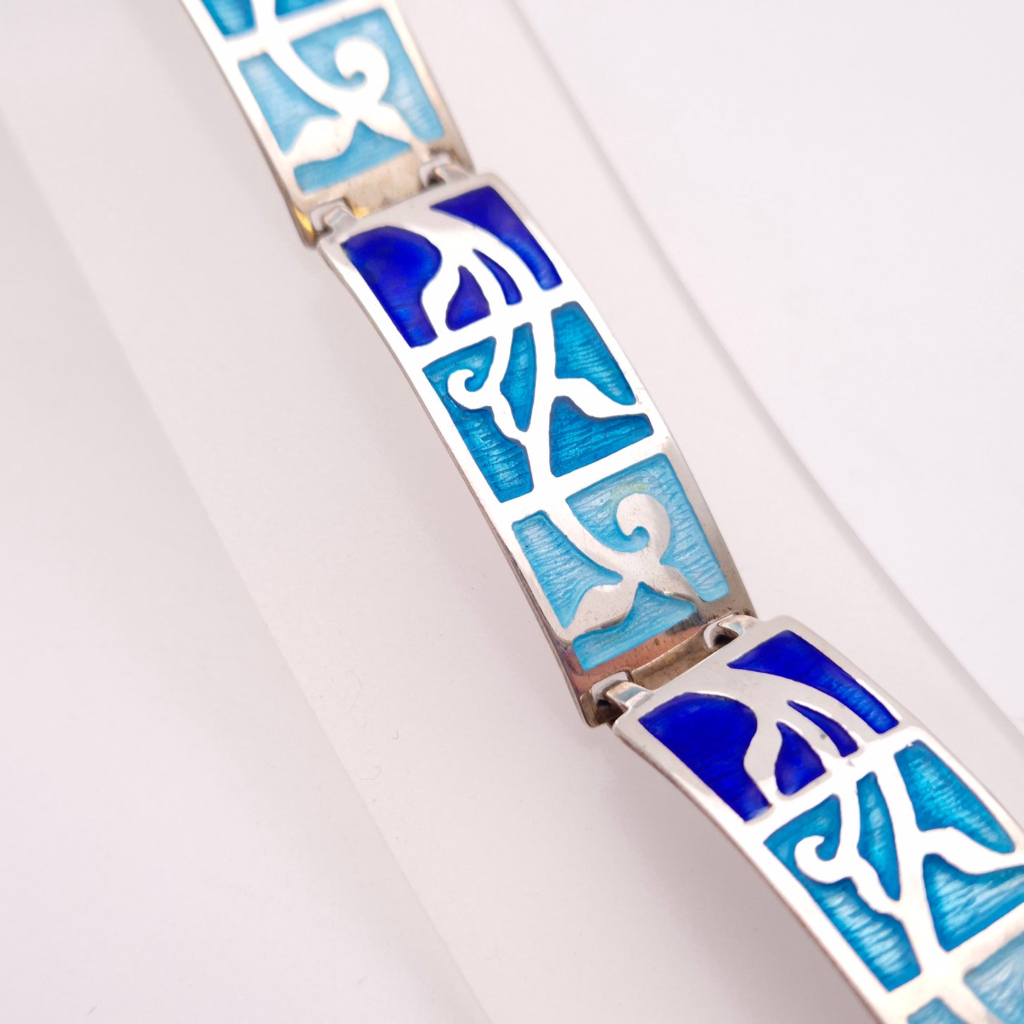 Sterling Silver Multi-tone Blue Scandi Style Panel Bracelet