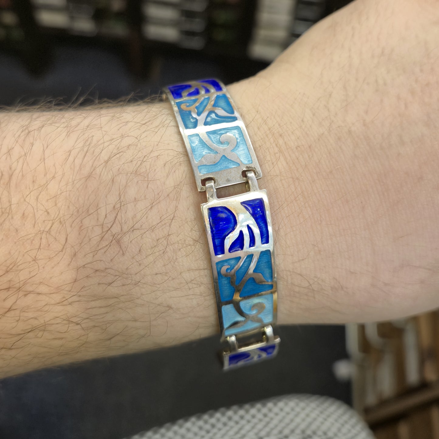 Sterling Silver Multi-tone Blue Scandi Style Panel Bracelet
