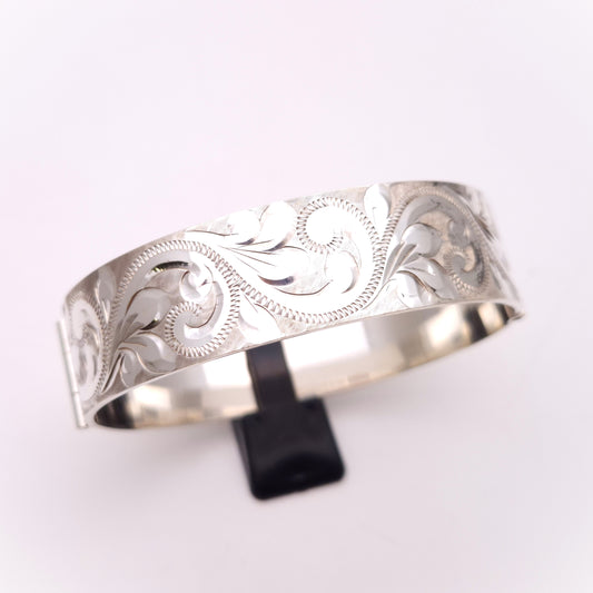 Sterling Silver Vintage Engraved Scrollwork Patterned Bangle
