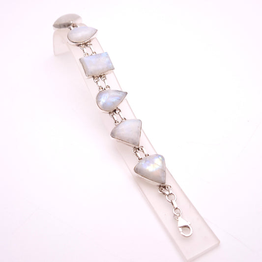 Sterling Silver Large Chunky Labradorite Geometric Shape Cabochon Bracelet