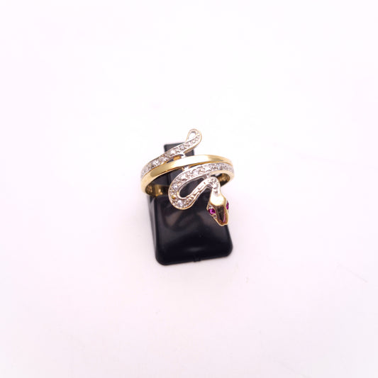 9ct Yellow Gold Vintage Ruby Open Work Snake Ring