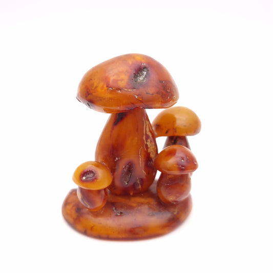 Small Carved Amber Statue / Sculpture of Mushroom Cluster