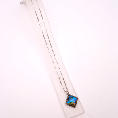 Sterling Silver Butterfly Wing Tropical Island Scene Small Necklace