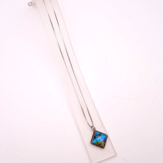 Sterling Silver Butterfly Wing Tropical Island Scene Small Necklace