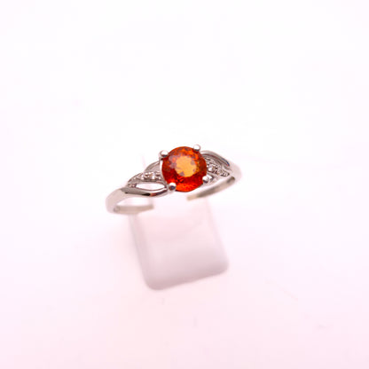 9ct White Gold Spessartite Garnet and White Stone Ring
