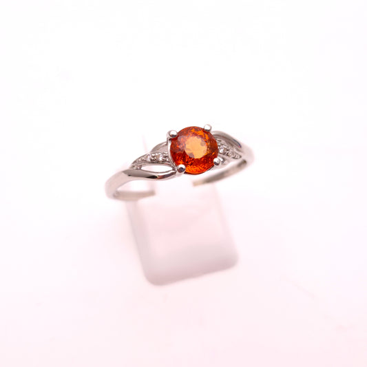 9ct White Gold Spessartite Garnet and White Stone Ring
