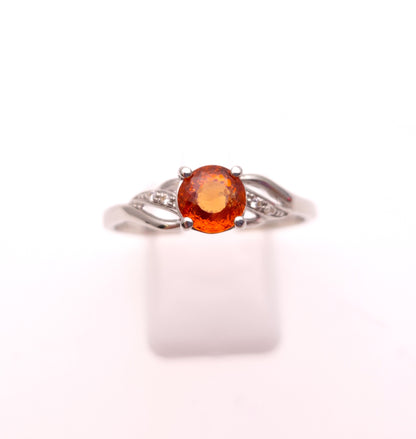 9ct White Gold Spessartite Garnet and White Stone Ring
