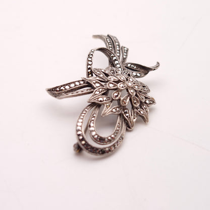 Sterling Silver Marcasite Floral Brooch