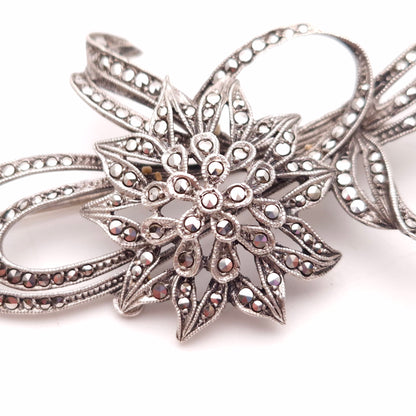 Sterling Silver Marcasite Floral Brooch