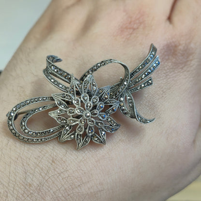 Sterling Silver Marcasite Floral Brooch