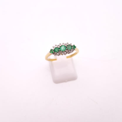 9ct Yellow Gold 5 Emerald and Diamond Cluster Ring