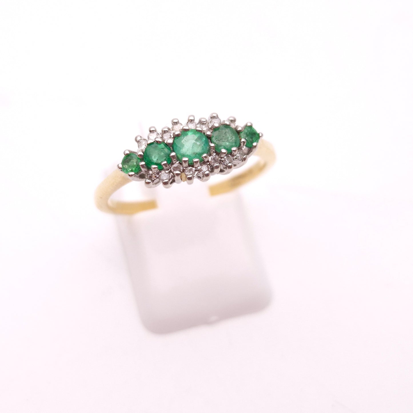 9ct Yellow Gold 5 Emerald and Diamond Cluster Ring